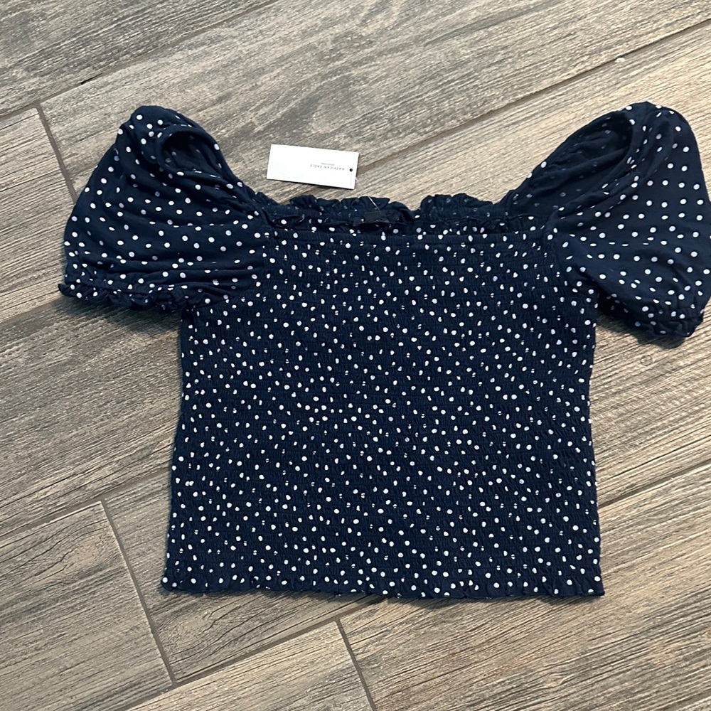American Eagle Outfitters Navy and White Textured Top